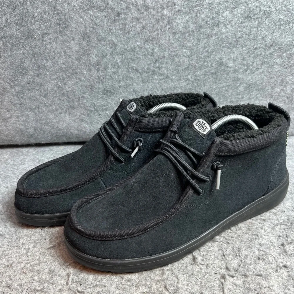 Hey Dude Mens Wally Mid GripR Black Suede Faux Fur Lined Chukka Boots Size 11